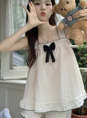 可爱吊带短裤xs码150cm矮个子蝴蝶结家居服睡衣套装145加小码xxs