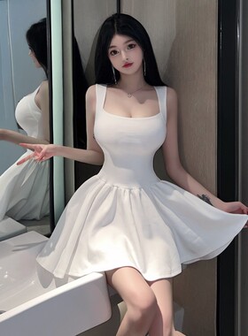 150cm矮个子纯白色裙子xs无袖修腰大摆简约弹力连衣裙145小码xxs