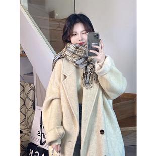 150cm小矮个子赫本风毛呢外套秋冬宽松女中长款加绒呢子大衣xxs码