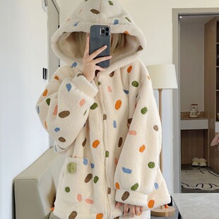 150小个子可爱珊瑚绒睡袍连帽睡衣少女加厚套装保暖家居服xxs小码