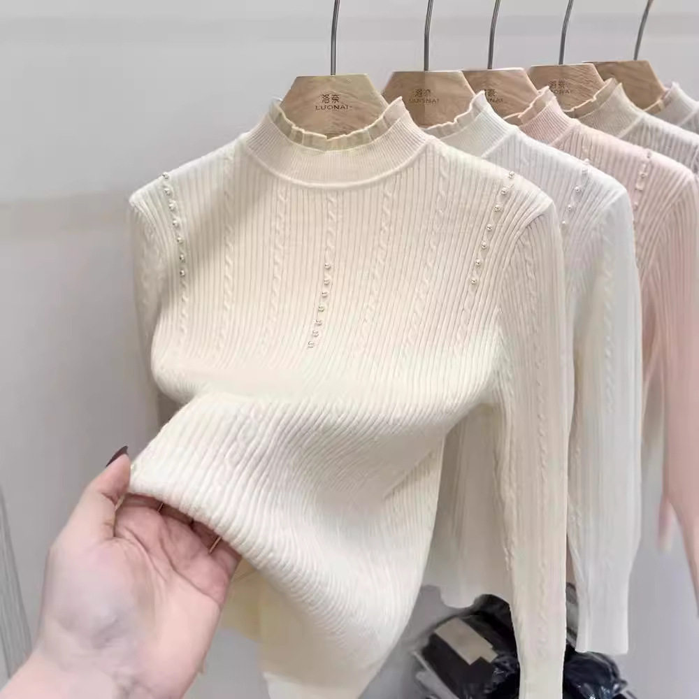 150小矮个子半高领打底衫内搭麻花珍珠别致上衣毛衣针织衫长袖xxs