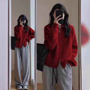 150cm小矮个子本命年开衫毛衣外套初春宽松慵懒风加厚针织上衣xxs