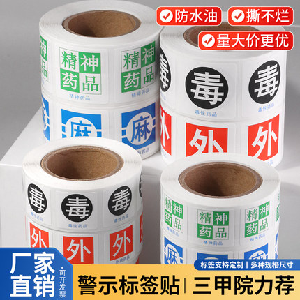 外用药标识外用药品标签外用贴纸毒麻高警示药品高危药品标识贴