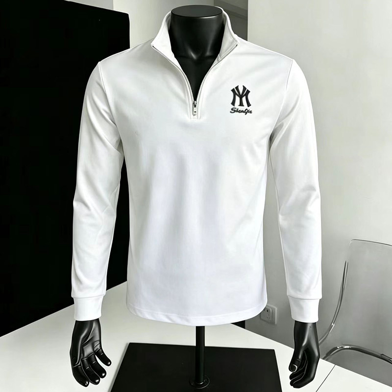 欧洲站新款时尚卫衣男装打底衫体恤半高领半拉链字母休闲潮流长袖