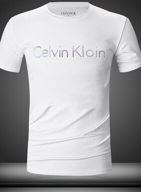 欧洲站丝光棉大码短袖t恤男装修身上班休闲字母圆领大码T恤打底衫