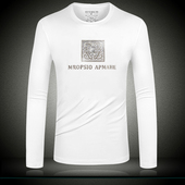 百搭休闲滑料秋衣打底衫 上衣潮牌男装 ins 棉t恤男士 欧洲站烫钻长袖