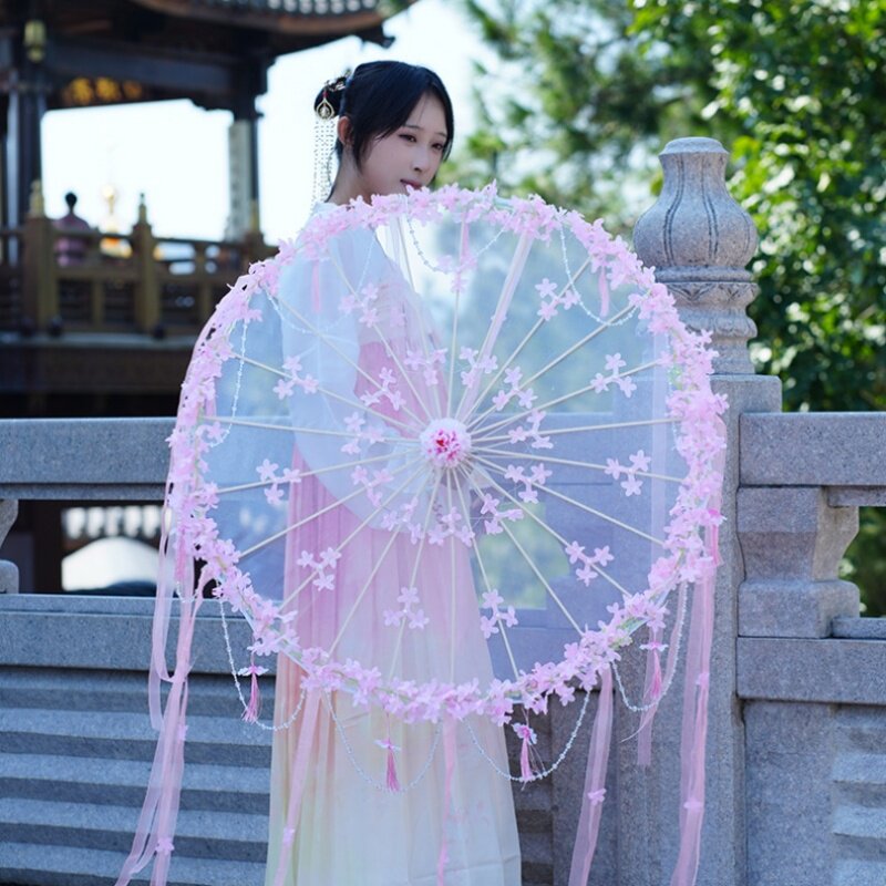 国风汉服拍摄道具伞流苏珠链花伞