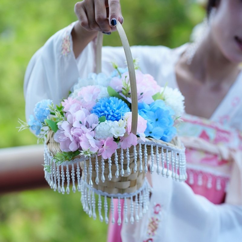 汉服摄影道具花篮古风舞蹈拍摄写真花篮魏晋风田园珍珠流苏小花篮,家居饰品,花篮,淘宝优惠券,粉丝福利购,淘宝优惠卷