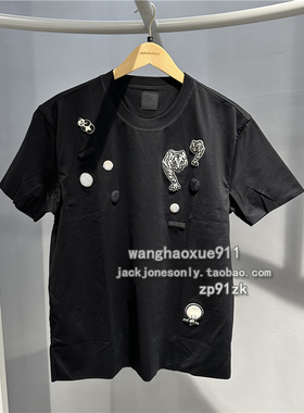 法国潮牌GATEONE春夏季男士轻奢金属丝绣纯棉圆领短半袖双层厚T恤