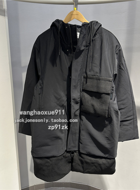 思莱德SELECTED冬季男士拼接宽松商务休闲连帽中长款羽绒服外套