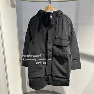 思莱德SELECTED冬季男士拼接宽松商务休闲连帽中长款羽绒服外套