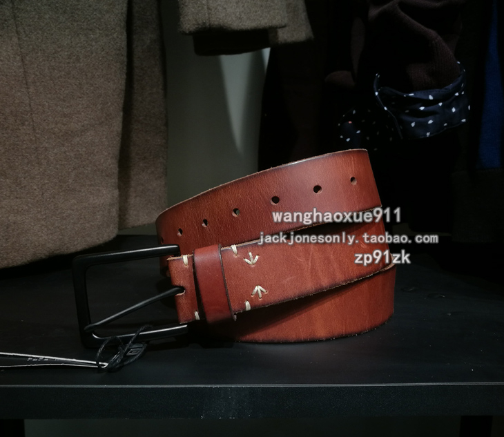 JackJones/½Ü¿ËÇí˹ ÕûÕÅÆ¤²Ã¼ôÕë¿ÛÄÐÊ¿´¿Å£Æ¤Ñü´øÆ¤´ø216399508
