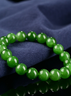 新疆和田玉碧玉手串女士16颗108颗单圈俄料圆珠老型珠女手链