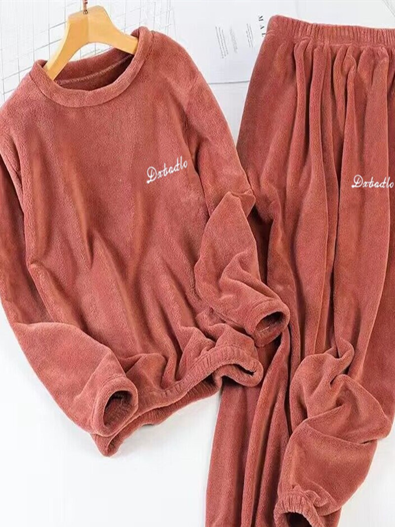 SINGLE|SET CORAL VELVET MEN AND WOMEN WINTER WARM FLEECE THICKENED LOOSE LOUNGEWEAR PAJAMAS SPORTSWEAR TO WEAR