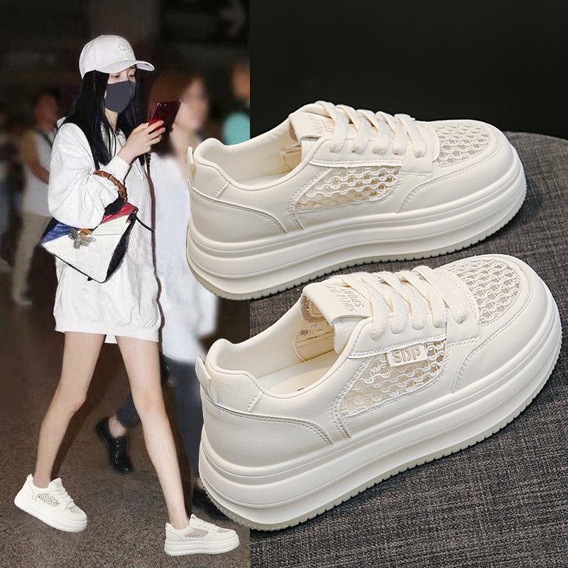 网面镂空薄款透气小白鞋女款2026夏季新款休闲防滑厚底运动板鞋潮