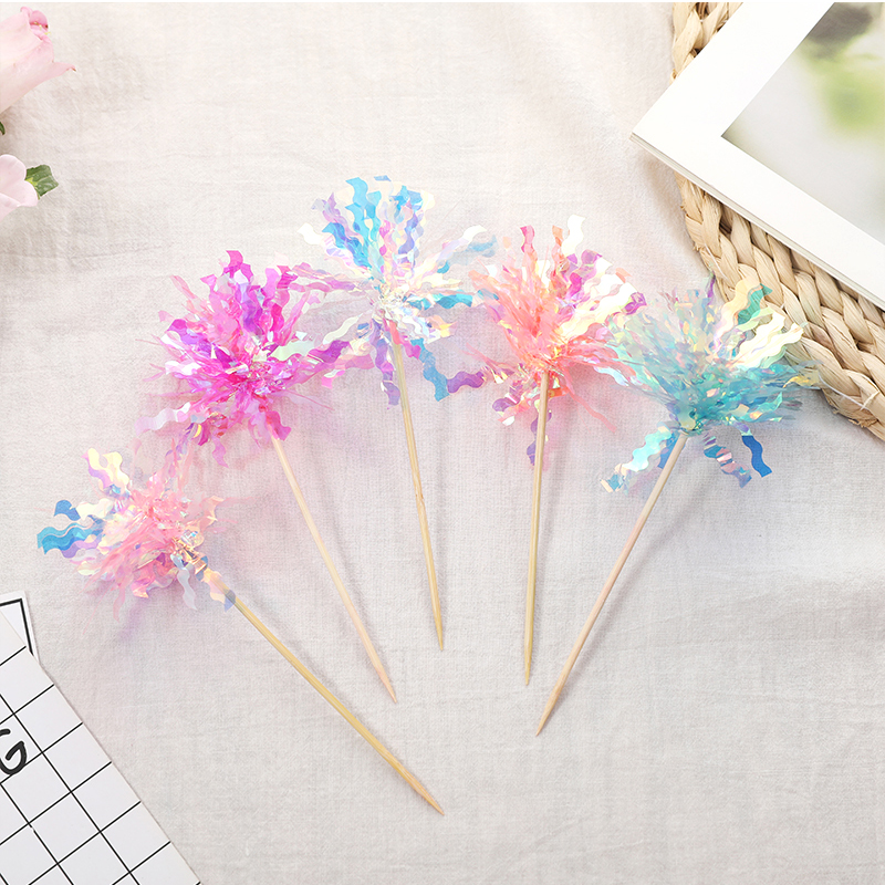 ins唯美炫彩粉色插牌蛋糕装饰