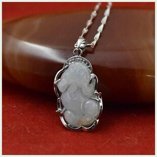 貔貅吊坠女款925银镶嵌玉石吊坠挂件足银项链银包玉石坠NO2359