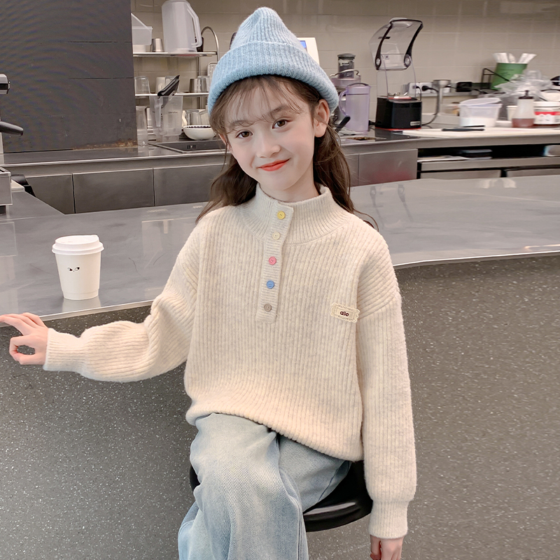 女童加厚一体绒套头毛衣