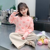 女童套头一体绒毛衣2025秋冬新款 潮 洋气中大童圆领加厚针织打底衫