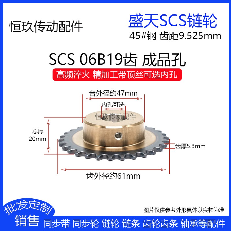 SCS高品质精加工链轮3分19齿 06B19T 高精度成品内孔带顶丝键槽