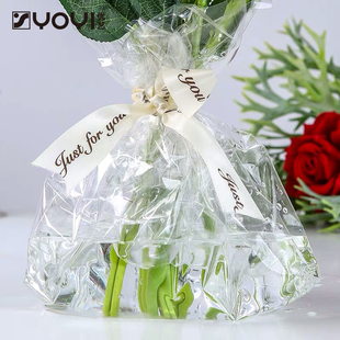 优艺 纯色透明玻璃纸兜水鲜花保水袋塑料纸花束根部防水袋包装纸