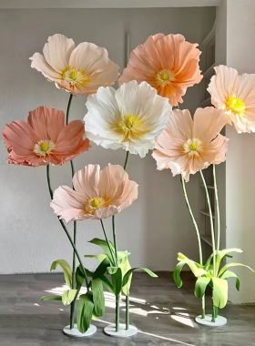 巨型纸花花艺虞美人仿真花香槟色网红花背景网红打卡布置仿真纸花