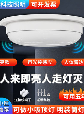 LED声光控人体雷达感应一体灯入户门走廊过道楼道声控小型吸顶灯