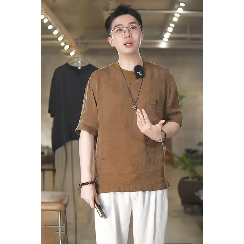 高品原创设计师品牌男装夏季莱赛尔冰丝休闲短袖圆领T恤