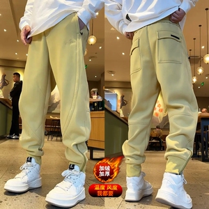 2024秋冬新款加绒休闲运动卫裤男纯色刺绣束脚裤宽松哈伦小脚裤潮
