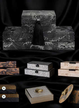 现代简约实木皮革首饰盒收纳盒创意摆件样板间衣帽间装饰