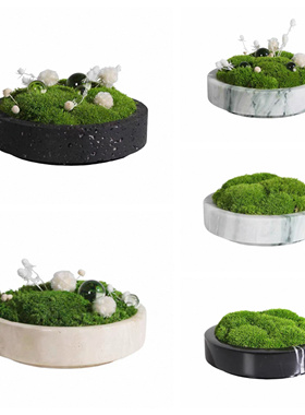 极简现代黄洞大理石苔藓花艺摆件客厅餐厅桌面花器盆载样板间饰品