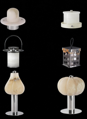 极简现代样板间软装床头柜氛围小夜灯天然云石触摸三色无线台灯