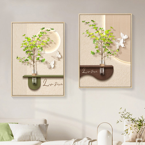 原木风绿植花卉壁画装饰画