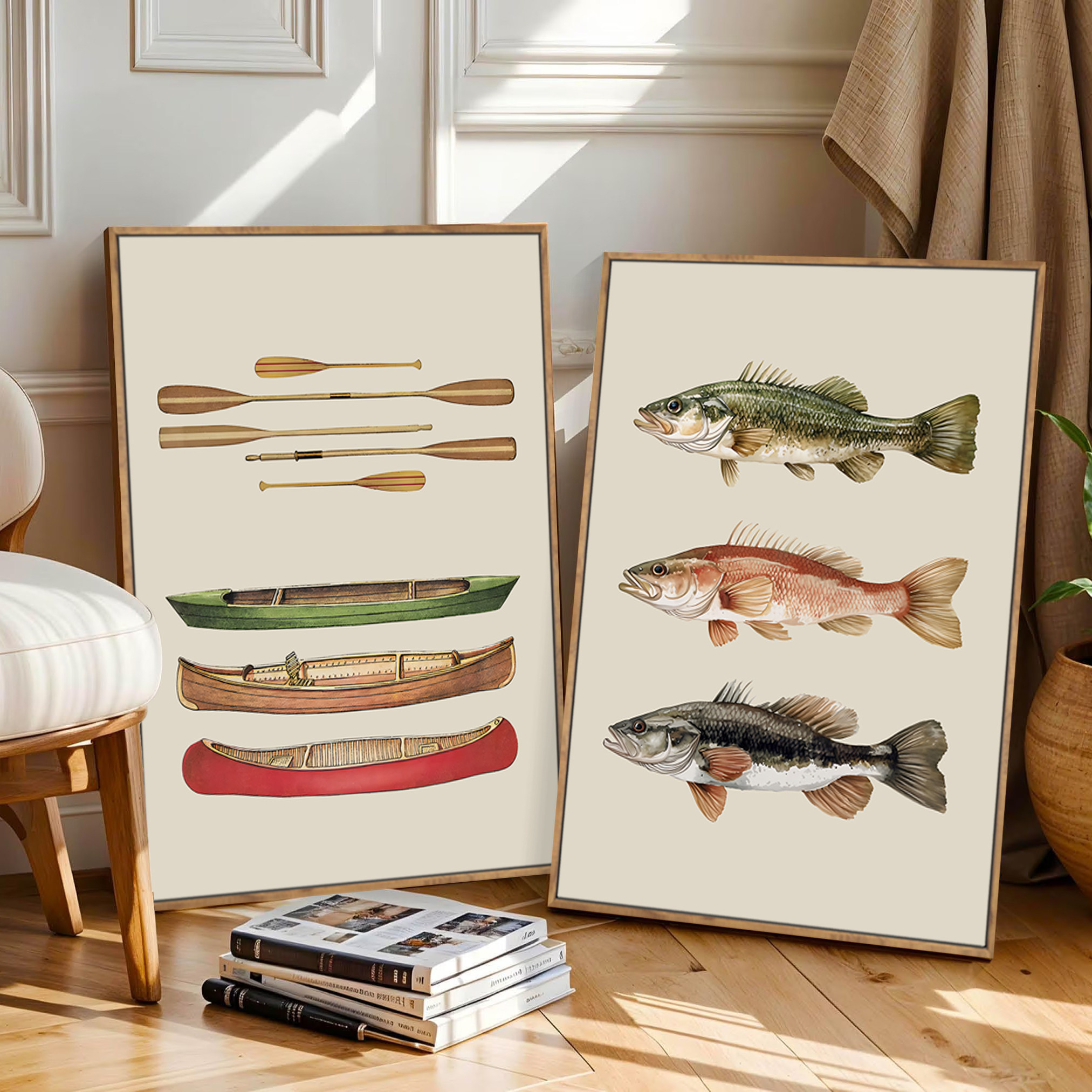 美式复古钓鱼艺术装饰画客厅沙发背景墙卧室壁画路亚鱼杆鱼钩挂画