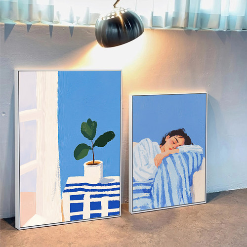 蓝色抽象人物装饰画小清新挂画