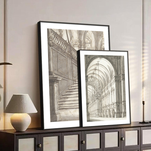 欧式复古素描手稿建筑装饰画