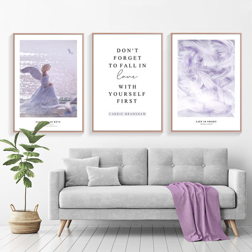 紫色抽象女孩天使羽毛装饰画