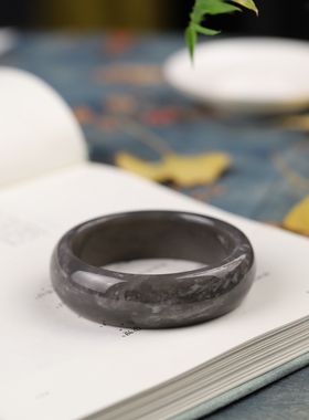 和田玉雪花纹烟紫手镯内径61mm