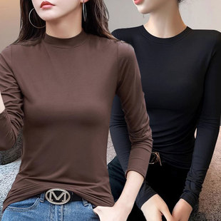 保暖秋衣大码 打底衫 莫代尔半高领薄款 2025新款 圆领t恤 女内搭长袖