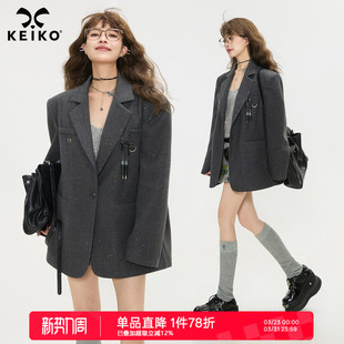 通勤休闲松弛宽肩小西服套装 外套26春季 高级感廓形灰色西装 KEIKO