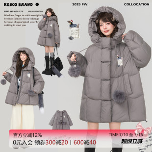 KEIKO 韩系少女感灰色连帽棉服面包服女冬季保暖不臃肿棉袄外套