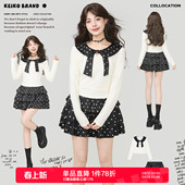 t恤 2026春夏娃娃领长袖 波点短裙两件套 复古少女感穿搭套装 KEIKO