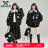 新款 复古翻领外套女2026春季 街头绣标宽松休闲夹克上衣 美式 KEIKO