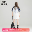 t恤裙 学院风印花撞色插肩短袖 KEIKO美式 泽西风polo领连衣裙25夏季