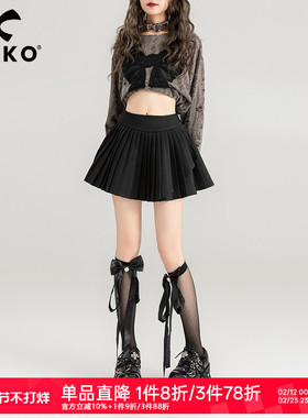 KEIKO 不规则黑色百褶短裙26春季学院风高腰显瘦蓬蓬A字半身裙子