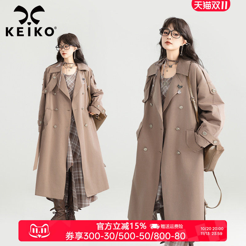 KEIKO英伦通勤中长款双排扣风衣