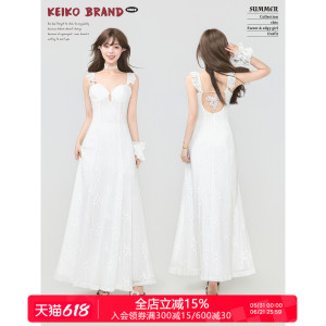 KEIKO法式蕾丝花朵白色吊带裙