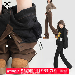 KEIKO [加绒] 美式工装微喇牛仔裤26春季高腰显瘦修身黑色马蹄裤