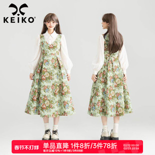 KEIKO 浪漫花园风提花无袖连衣裙26春季假日穿搭掐腰显瘦A字长裙