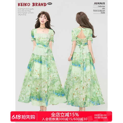 KEIKO绿野仙踪油画感印花连衣裙